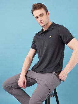 Technosport - Black Men Solid Slim Fit Polo Sports T-shirt