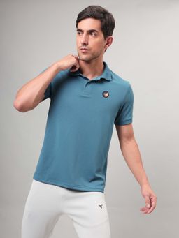 Technosport - Turquoise Men Solid Slim Fit Polo Sports T-shirt