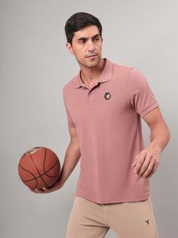 Technosport - Pink Men Solid Slim Fit Polo Sports T-shirt