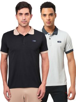Technosport - Multi-Color Men Pack of 2 Self Design Slim Fit Polo Sports T-shirt