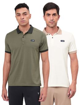 Technosport - Multi-Color Men Pack of 2 Self Design Slim Fit Polo Sports T-shirt