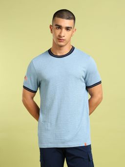 Technosport - Blue Men Cubic Melange Slim Fit Round Neck Sports T-shirt