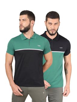Technosport - Multi-Color Men Pack of 2 Colorblock Slim Fit Polo Sports T-shirt