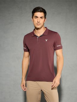 Technosport - Brown Men Solid Slim Fit Polo Sports T-shirt