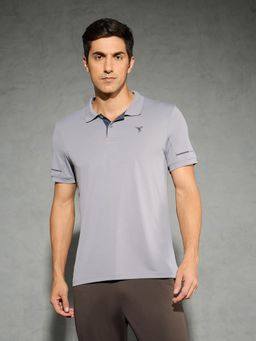 Technosport - Grey Men Solid Slim Fit Polo Sports T-shirt