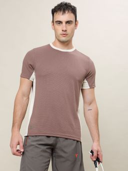 Technosport - Brown Men Colorblock Slim Fit Round Neck Sports T-shirt
