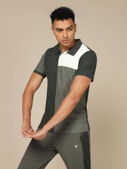 Technosport - Green Men Colorblock Slim Fit Polo Sports T-shirt