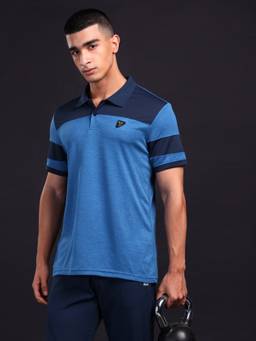 Technosport - Blue Men Melange Slim Fit Polo Sports T-shirt