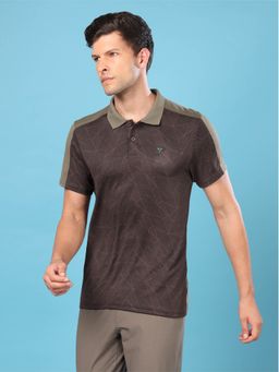 Technosport - Brown Men Jacquard Slim Fit Polo Sports T-shirt