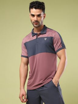 Technosport - Mauve Men Colorblock Slim Fit Polo Sports T-shirt