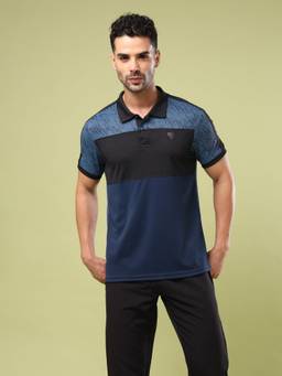 Technosport - Navy Blue Men Colorblock Slim Fit Polo Sports T-shirt