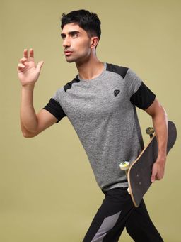 Technosport - Black Men Melange Slim Fit Round Neck Sports T-shirt