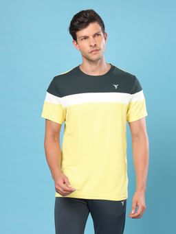 Technosport - Yellow Men Colorblock Slim Fit Round Neck Sports T-shirt