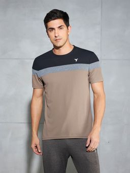 Technosport - Brown Men Colorblock Slim Fit Round Neck Sports T-shirt