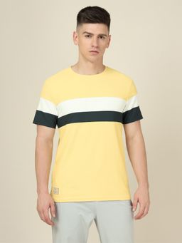 Technosport - Yellow Men Colorblock Slim Fit Round Neck Sports T-shirt
