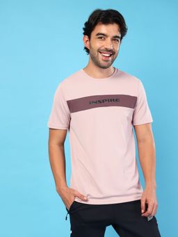 Technosport - Pink Men Colorblock Slim Fit Round Neck Sports T-shirt