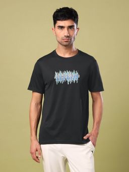 Technosport - Black Men Printed Slim Fit Round Neck Sports T-shirt