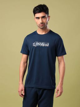Technosport - Navy Blue Men Printed Slim Fit Round Neck Sports T-shirt