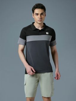 Technosport - Black Men Colorblock Slim Fit Polo Sports T-shirt