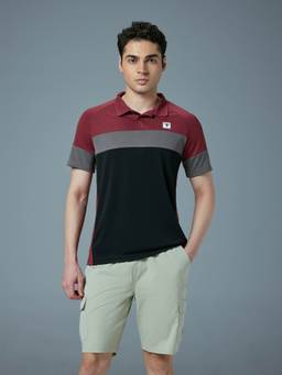 Technosport - Red Men Colorblock Slim Fit Polo Sports T-shirt