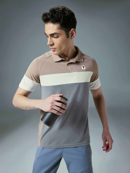 Technosport - Brown Men Colorblock Slim Fit Polo Sports T-shirt