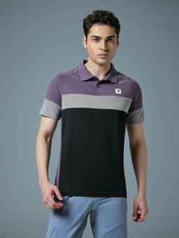 Technosport - Purple Men Colorblock Slim Fit Polo Sports T-shirt