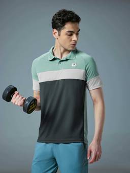 Technosport - Green Men Colorblock Slim Fit Polo Sports T-shirt
