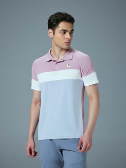 Technosport - Purple Men Colorblock Slim Fit Polo Sports T-shirt
