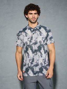 Technosport - Grey Men Printed Slim Fit Polo Sports T-shirt