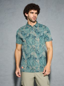 Technosport - Green Men Printed Slim Fit Polo Sports T-shirt