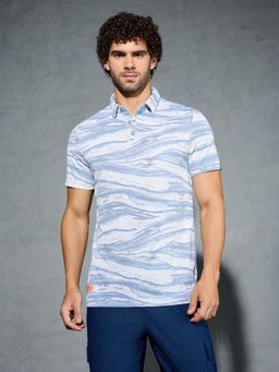 Technosport - Blue Men Printed Slim Fit Polo Sports T-shirt
