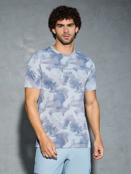 Technosport - Blue Men Printed Slim Fit Round Neck Sports T-shirt