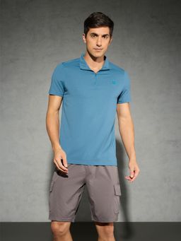 Technosport - Blue Men Solid Slim Fit Mock Neck Sports T-shirt