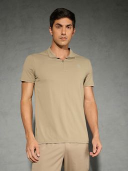 Technosport - Khaki Men Solid Slim Fit Mock Neck Sports T-shirt