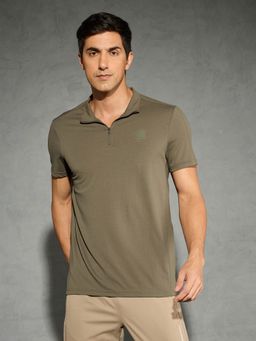 Technosport - Olive Men Solid Slim Fit Mock Neck Sports T-shirt