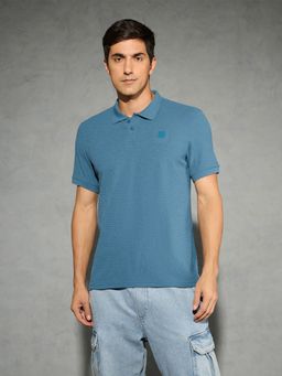 Technosport - Blue Men Jacquard Slim Fit Polo Sports T-shirt