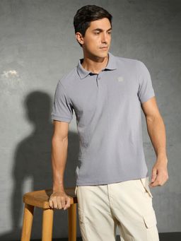 Technosport - Grey Men Jacquard Slim Fit Polo Sports T-shirt