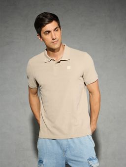 Technosport - Beige Men Jacquard Slim Fit Polo Sports T-shirt