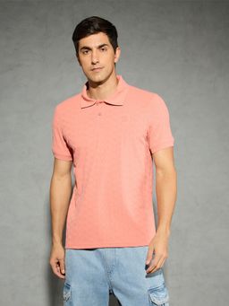 Technosport - Peach Men Jacquard Slim Fit Polo Sports T-shirt