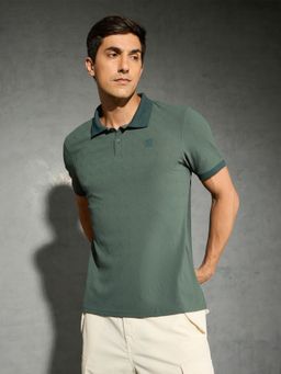 Technosport - Green Men Jacquard Slim Fit Polo Sports T-shirt