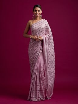 Koskii - Pink Swarovski Georgette Designer Saree with Unstitched Blouse