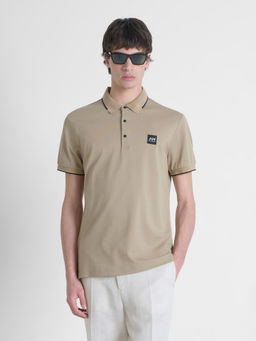 Antony Morato - Men Beige Solid Regular Fit Stretchable Polo T-Shirt