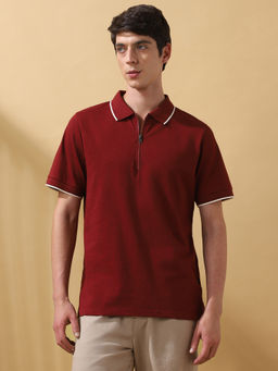 Dennis Lingo - Men Solid Cotton Half Sleeves Regular Fit Maroon Polo T-Shirt