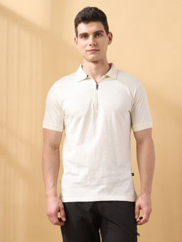 Dennis Lingo - Men Solid Cotton Half Sleeves Regular Fit Offf White Polo T-Shirt