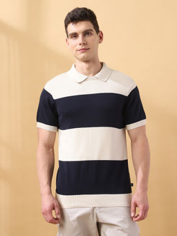 Dennis Lingo - Men Stripes Cotton Half Sleeves Regular Fit Polo T-Shirt