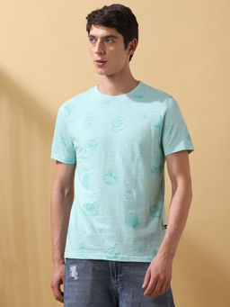 Dennis Lingo - Men Printed Cotton Slub Round Neck Half Sleeves Regular Fit T-Shirt