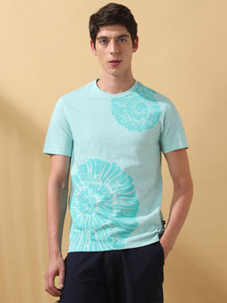 Dennis Lingo - Men Printed Cotton Round Neck Half Sleeves Regular Fit Blue T-Shirt