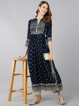 Kipek - Women Navy Block Print Kurta