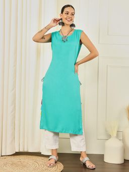 Meeranshi - Turquoise Solid A-Line Kurta
