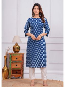 Meeranshi - Indigo Blue Butta Printed Straight Calf Length Kurta